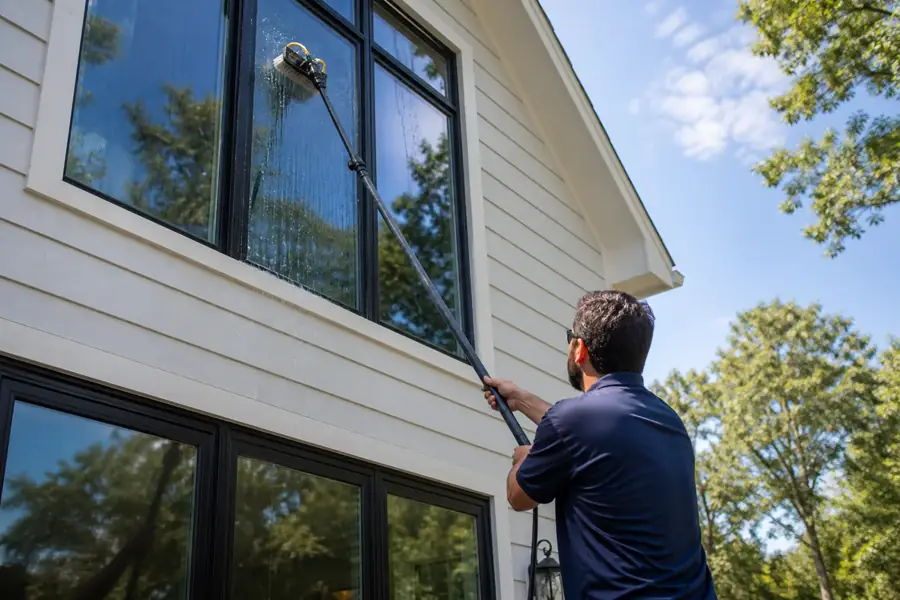 Professional cleaning accessible exterior residential window glass